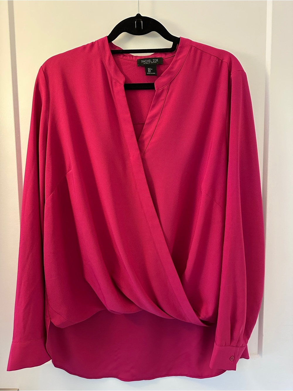 Rachel Zoe Fuchsia Pink Surplice Wrap Blouse Size Large